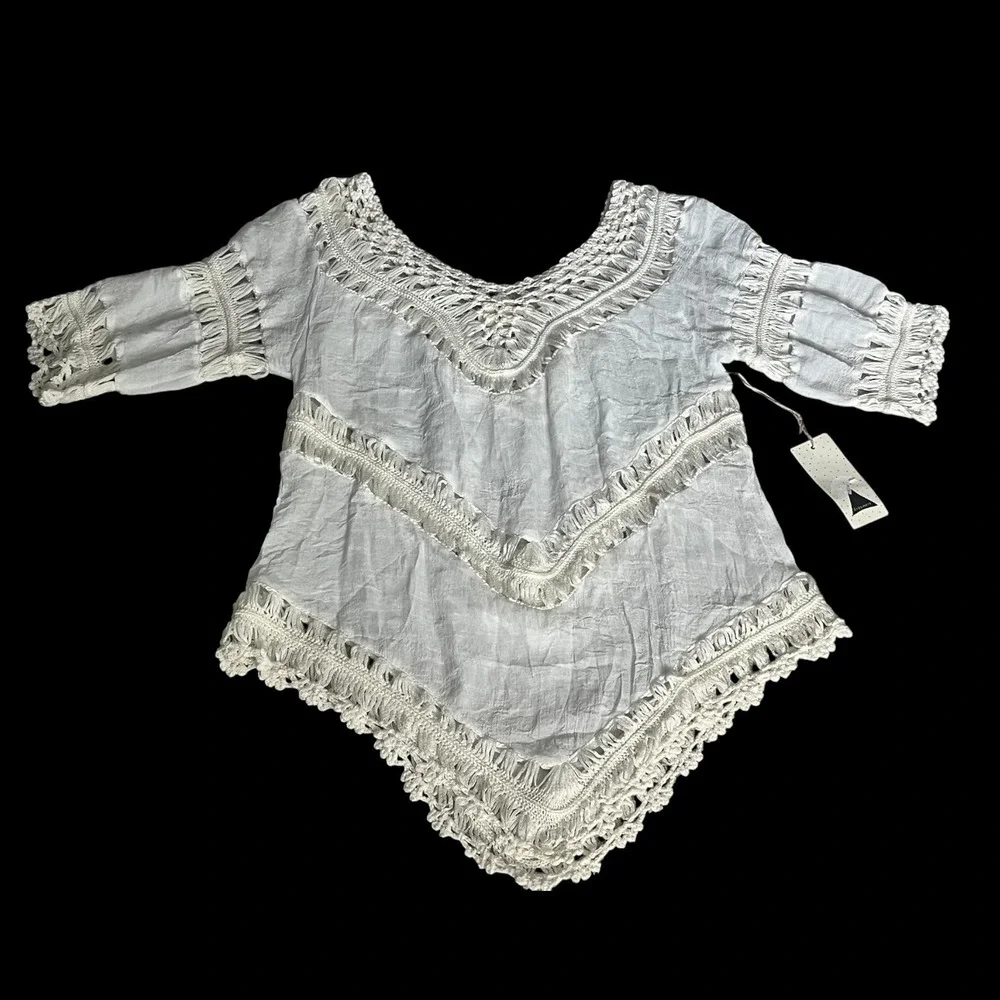 Ivory Crochet‎ Lace Tunic NWT Size S V Neck Boho Beach Cover Up Sharkbite Hem